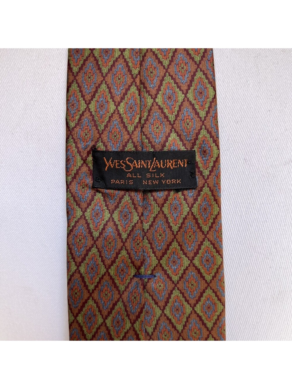 Yves Saint Laurent Designer Silk Necktie YSL Tie Aztec 55 x 3 Short Narrow